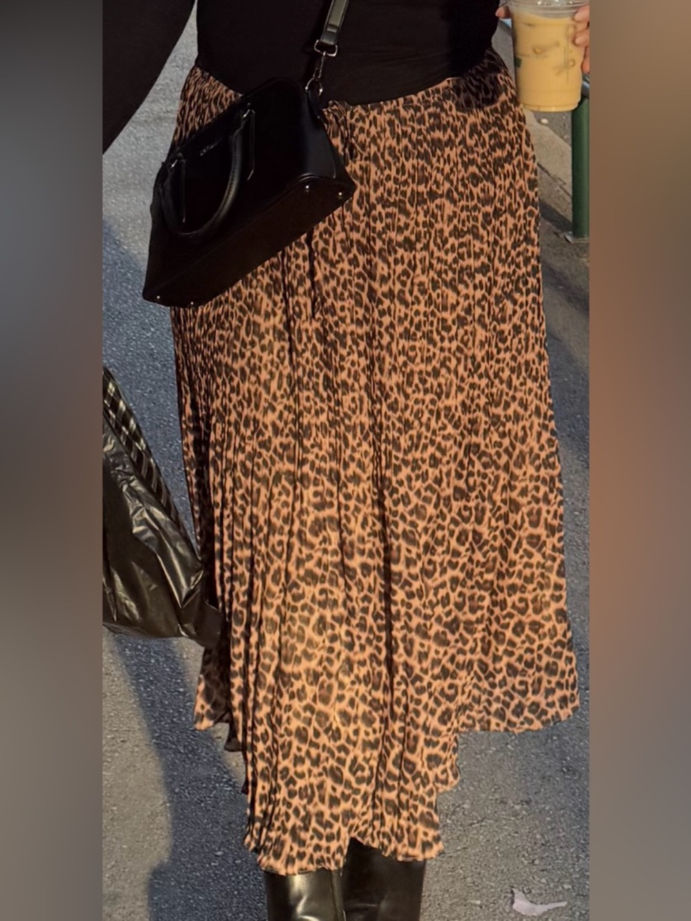 Leopard Print Pleated Maxi Skirt - Brown Leopard